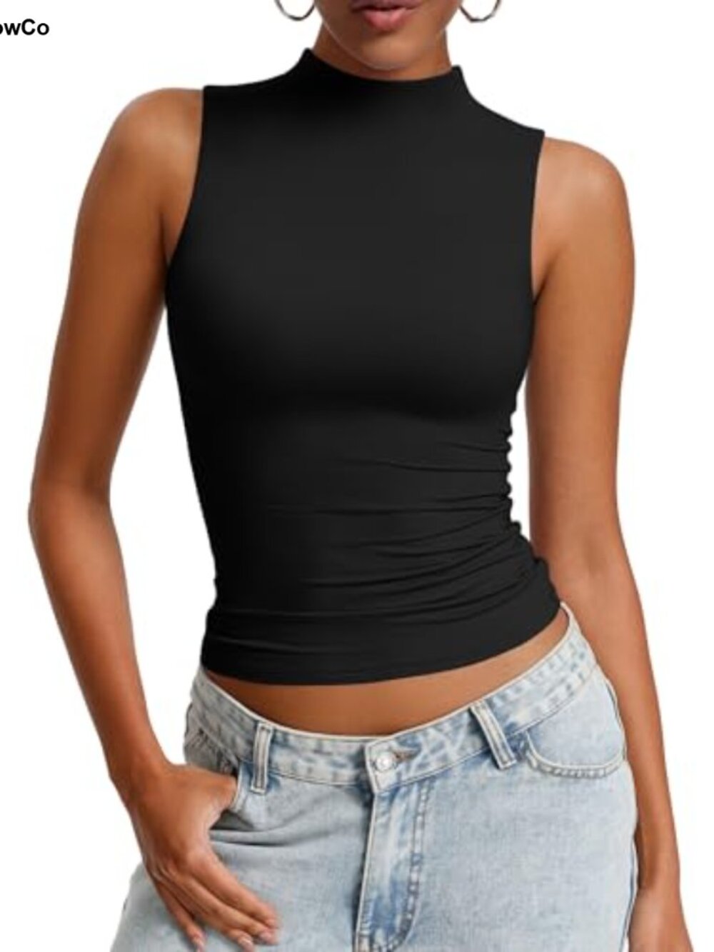 Mock Neck Tank Top Double Lined Nylon Spandex Fitted Summer Top
